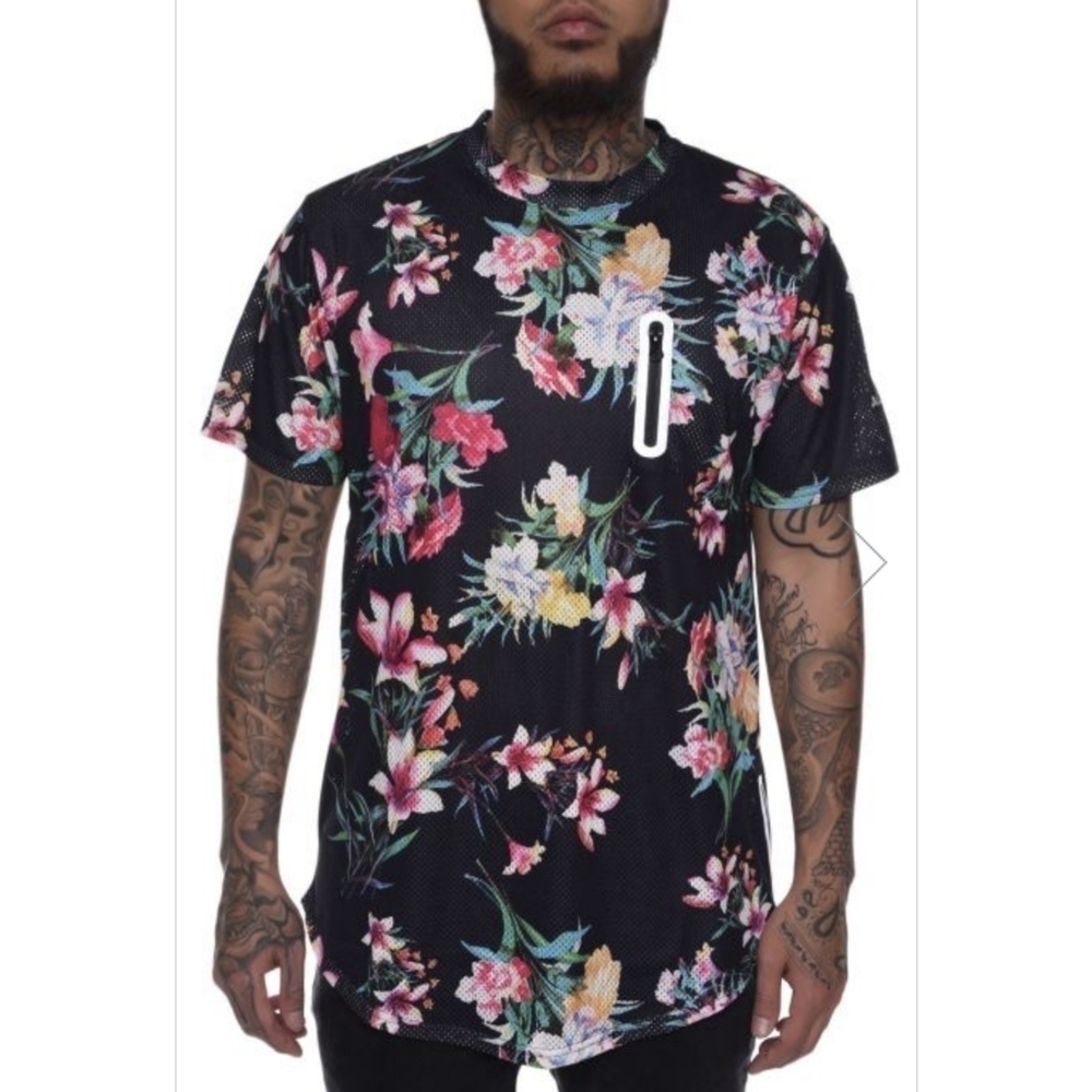 All Good The Griswold Floral Print Pocket tee in men's mesh shirt